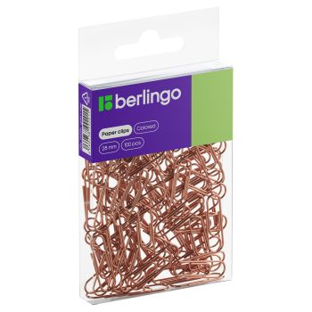 Скрепки 28мм, Berlingo, 100шт., цветные, ПВХ упак., европодвес, розовое золото Скрепки 28мм, Berlingo, 100шт., цветные, ПВХ упак., европодвес, розовое золото