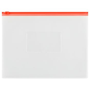 Папка-конверт на zip-молнии СТАММ А5, полипропилен, 150мкм, прозрачная, карман, молния красная