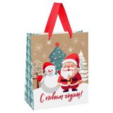Пакет подарочный 26*32*12см MESHU "Happy Santa", крафт