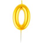 Свеча для торта с держателем MESHU "Цифра 0", 6см, золотая, блистер