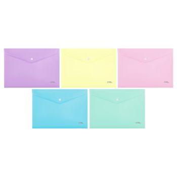 Папка-конверт на кнопке СТАММ А4, 180мкм, пластик, непрозрачный, пастельное ассорти