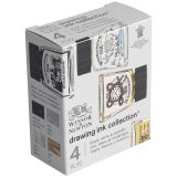 Набор туши художественной Winsor&Newton для рисования, 04цв. (черный, белый, золотой, серебрянный), 14мл, стекл. флакон, в картонной коробке