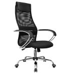 Кресло руководителя Helmi HL-E87, CH, спинка сетка черная/экокожа, сиденье ткань черная, хром, механизм качания