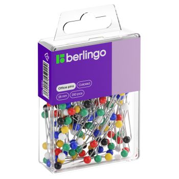 Булавки офисные Berlingo, 28мм, 250шт., пластик. коробка, европодвес Булавки офисные Berlingo, 28мм, 250шт., пластик. коробка, европодвес