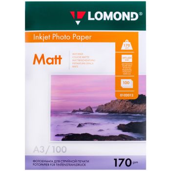 Фотобумага А3 для стр. принтеров Lomond, 170г/м2 (100л) матовая двусторонняя Фотобумага А3 для стр. принтеров Lomond, 170г/м2 (100л) матовая двусторонняя