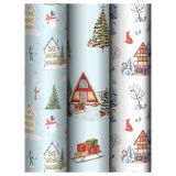 Упаковочная бумага глянц. 70*100см, MESHU "Зимний пейзаж", 80г/м2, ассорти 3 дизайна