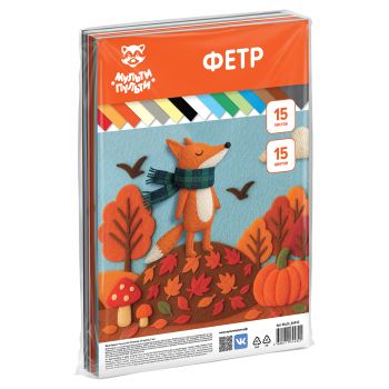 Фетр Мульти-Пульти, А4, 15л., 15цв., 2мм, мягкий