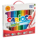 Фломастеры Carioca "Jumbo", 40шт., 36цв., утолщенные, смываемые, картон, с ручкой Фломастеры Carioca "Jumbo", 40шт., 36цв., утолщенные, смываемые, картон, с ручкой