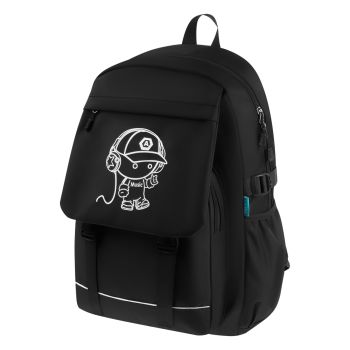 Рюкзак Först Schoolboy, 46*30*13см, 1 отделение, 5 карманов, откидной клапан, черный