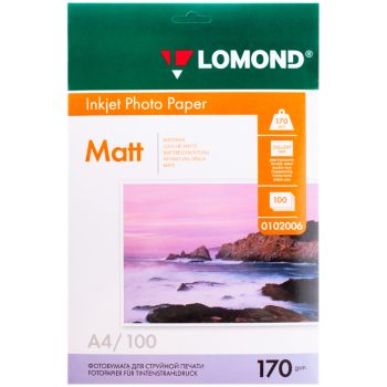 Фотобумага А4 для стр. принтеров Lomond, 170г/м2 (100л) матовая двусторонняя Фотобумага А4 для стр. принтеров Lomond, 170г/м2 (100л) матовая двусторонняя