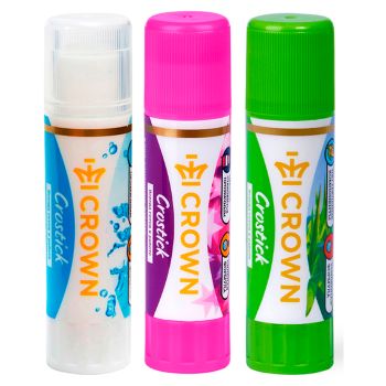 Клей-карандаш Crown, 08г, ПВП, 3шт., ассорти (Crystal+Expert+Indicator), пакет ПВХ