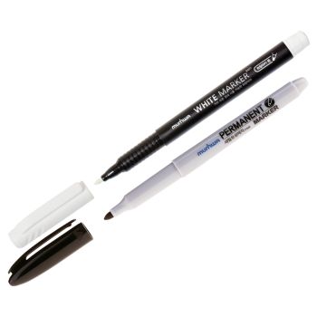 Маркер перманентный MunHwa, 2шт. (белый+черный), пулевидный, 1,0-1,5мм, пакет ПВХ