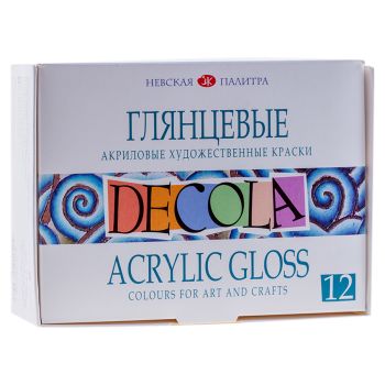 Краски акриловые Decola, 12 цветов, глянцевые, 20мл, картон