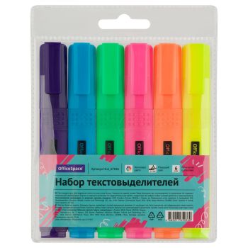 Набор текстовыделителей OfficeSpace 06цв., неоновые, 1-4мм, чехол с европодвесом